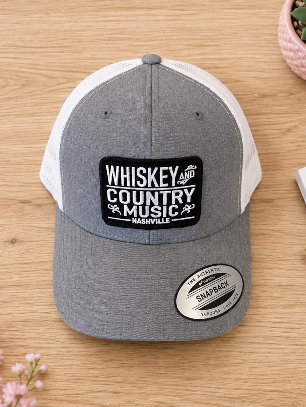 Whiskey and Country Music Grey & White Trucker Hat - Nashville